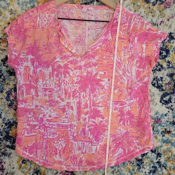 Lilly Pulitzer linen Duvel dolman sleeve top in "rule breakers" print - Picture 5 of 7